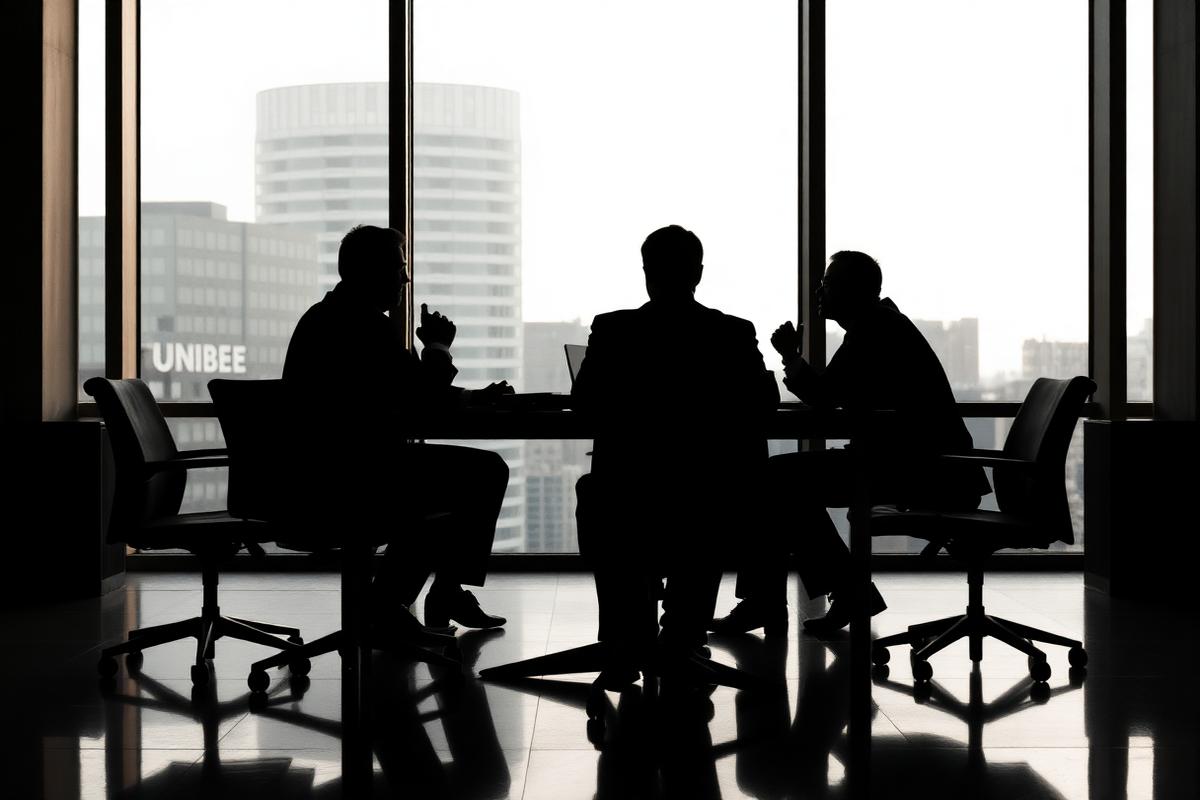 Empty corporate boardroom with long table